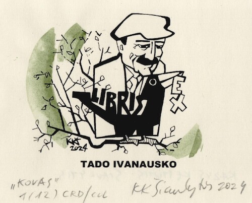 Cartoon: Exlibris for Tad Ivanauskas (medium) by Kestutis tagged exlibris,bird,rook,naturalist,writer,kestutis,lithuania