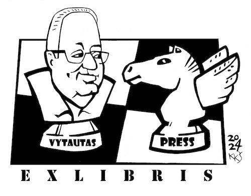 Cartoon: Exlibris for Vytauts Zeimantas (medium) by Kestutis tagged exlibris,journalist,chess,kestutis,lithuania,book,newspaper,art,kunst