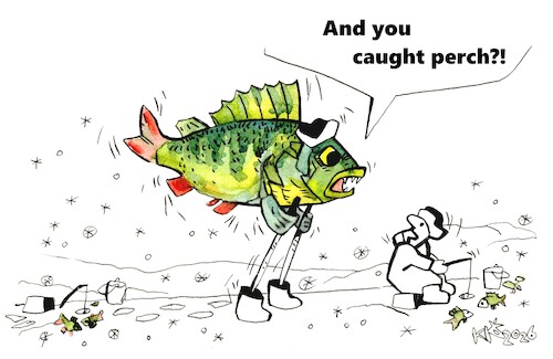 Cartoon: Fishermans adventures (medium) by Kestutis tagged fisherman,adventure,perch,fish,ice,winter,kestutis,lithuania