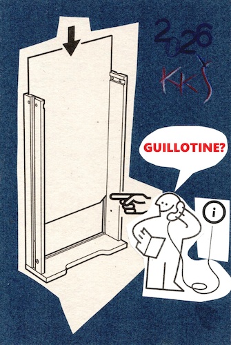 Cartoon: Furniture building adventures 2 (medium) by Kestutis tagged ikea,furniture,building,guillotine,dada,postcard,art,kunst,collage,kestutis,lithuania,adventures