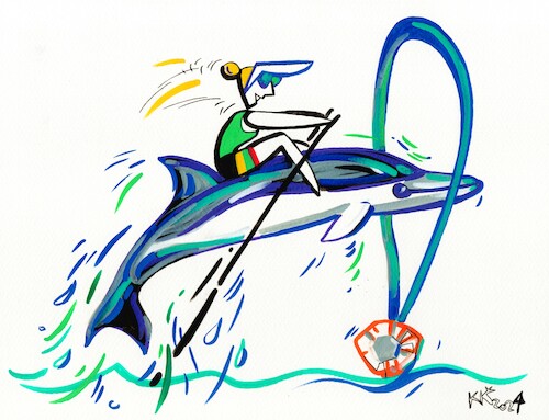 Cartoon: Great jump (medium) by Kestutis tagged great,jump,olympic,rowing,dolphin,paris,2024,bronze,medal,sport,kestutis,lithuania