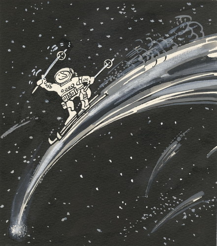 Cartoon: HOMO SAPIENS (medium) by Kestutis tagged homo,sapiens,space,cosmos,astronaut,comet,star,ski
