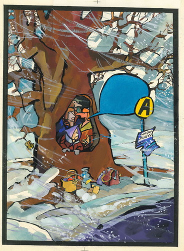 Cartoon: Kolkhoz bus stop. Winter (medium) by Kestutis tagged kolkhoz,lithuania,sluota,kestutis,tree,winter