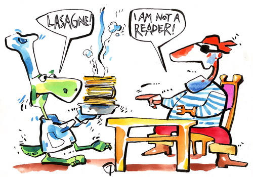 Cartoon: LASAGNE (medium) by Kestutis tagged siaulytis,kestutis,turtle,recipe,strip,food,chef,lasagne,lithuania,adventure,pirate