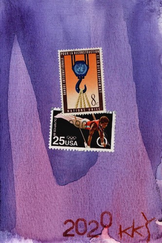 Cartoon: Mail art. Gymnastics (medium) by Kestutis tagged gymnastics,postcard,mail,art,kunst,kestutis,lithuania