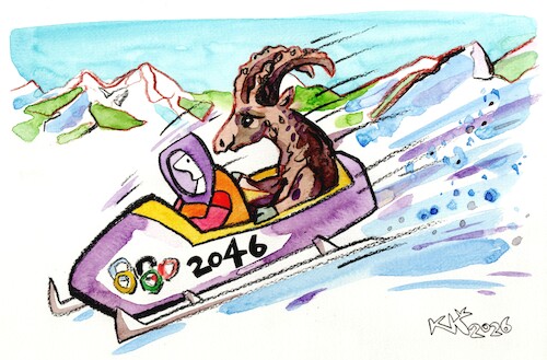 Cartoon: Man and Nature. Harmony 2046 (medium) by Kestutis tagged man,winter,olympic,games,kestutis,lithuania,sports,snow,milano,cortina,nature,harmony,2026