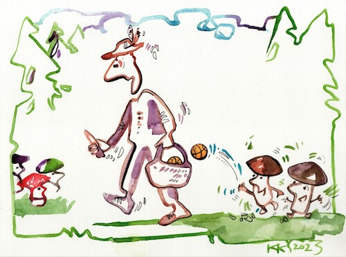 Cartoon: Mushroom basketball (medium) by Kestutis tagged mushroom,forest,autumn,basketball,kestutis,lithuania,summer