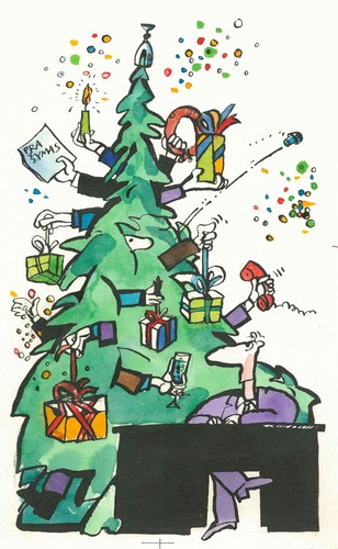 Cartoon: New Year feast at the office (medium) by Kestutis tagged new,year,office,chief,boss,kestutis,lithuania,sluota