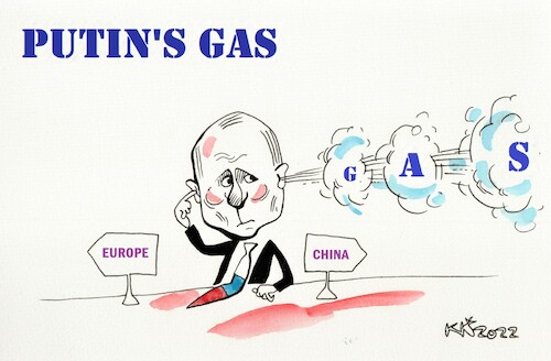 Cartoon: News from Russia (medium) by Kestutis tagged putin,russia,russland,sanctions,kestutis,lithuania,war,ukraine,gas,europe,china