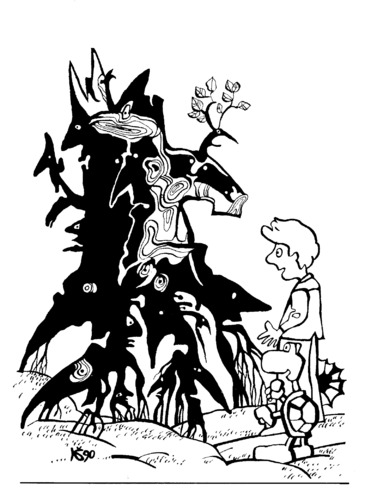 Cartoon: Old stump. Task (medium) by Kestutis tagged child,kind,kids,children,kinder,education,stump,old,task,kestutis,lithuania,adventures,face,gesicht