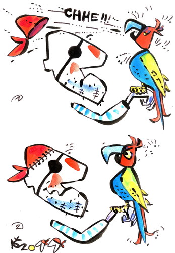 Cartoon: PIRATE SCARF AND A PARROT (medium) by Kestutis tagged pirate,parrot,scarf,adventure,happening