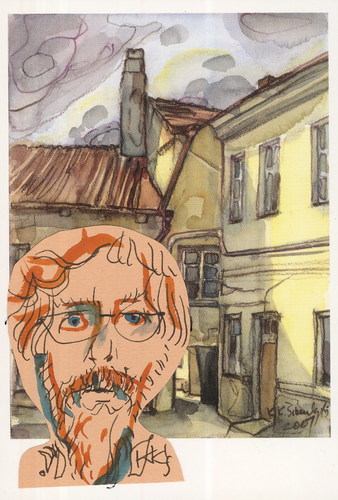 Cartoon: Self-portrait (medium) by Kestutis tagged dada,watercolor,postcard,portrait,kestutis,lithuania