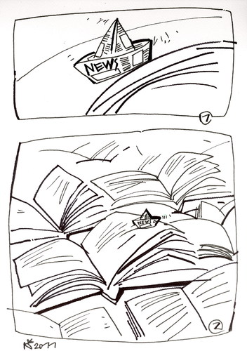 Cartoon: SHIP AND THE SEA (medium) by Kestutis tagged ship,sea,newspapers,books