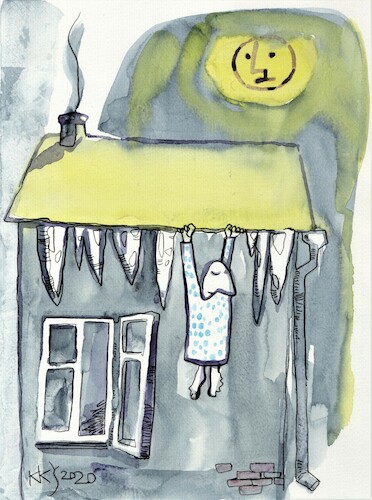 Cartoon: Sleepwalker in the winter (medium) by Kestutis tagged sleepwalker,vollmond,schlafwandler,winter,moon,kestutis,lithuania