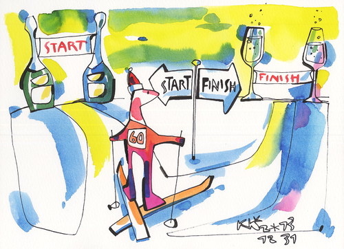 Cartoon: Sports and philosophy. Crossroad (medium) by Kestutis tagged lithuania,kestutis,finish,start,champagne,skiing,2014,sochi,olympic,winter,crossroad,philosophy,sports