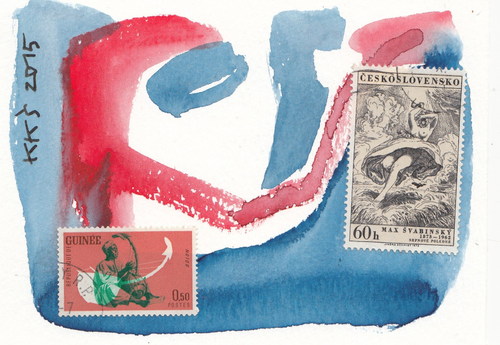 Cartoon: Stamps smiling. DADA Postcard (medium) by Kestutis tagged stamp,postage,lithuania,kestutis,postcard,nature,erotic,woman,man,smile