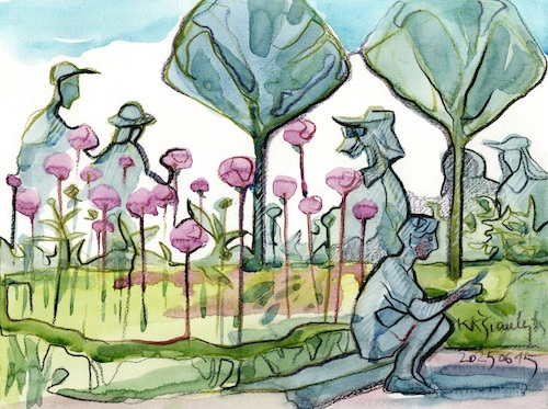 Cartoon: Vilnius. In the Botanical Park (medium) by Kestutis tagged watercolor,secession,kestutis,lithuania,art,kunst,vilnius,nature,summer