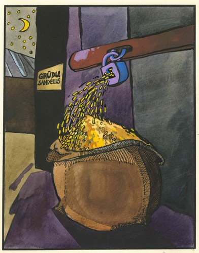 Cartoon: Warehouse (medium) by Kestutis tagged sluota,siaulytis,kestutis,key,lock,broom,kolkhoz,magazine,humor,warehouse,lithuania