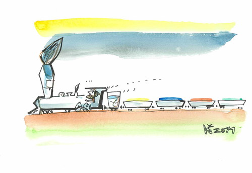 Cartoon: WATERCOLOUR TRAIN (medium) by Kestutis tagged art,paint,brush,train,aquarell,watercolour,kestutis,lithuania,summer