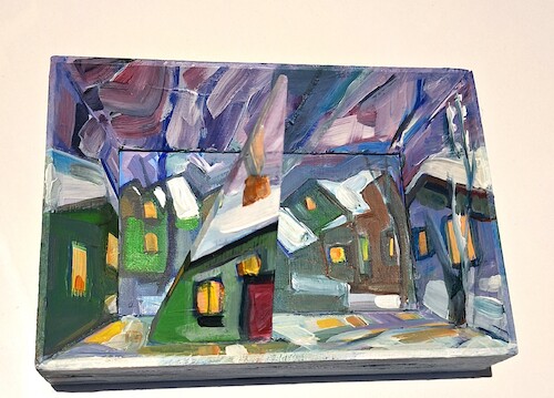 Cartoon: Winter in the city (medium) by Kestutis tagged winter,miniature,acrylic,city,kestutis,lithuania