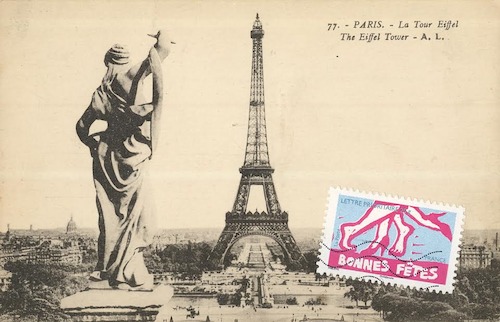 Cartoon: A Walk in Paris (medium) by Kestutis tagged walk,paris,france,dada,postcard,comic,postage,stamps,kestutis,lithuania,eiffel,tower