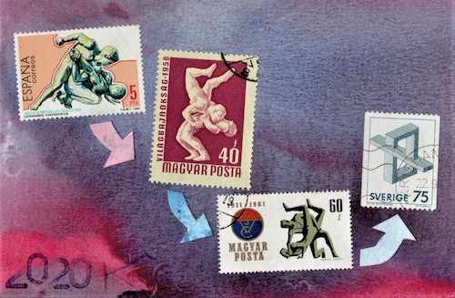 Cartoon: About sport and art (medium) by Kestutis tagged postcard,dada,comic,postage,stamp,art,kunst,kestutis,lithuania