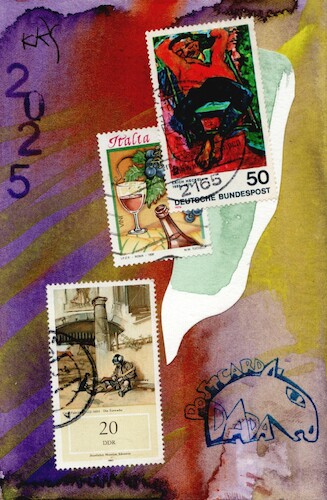 Cartoon: Dream (medium) by Kestutis tagged dream,briefmarke,wine,painting,post,stamp,dada,postcard,art,kunst,kestutis,lithuania