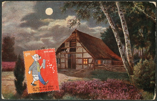 Cartoon: Full Moon. Walk in the moonlight (medium) by Kestutis tagged dada,postcard,kestutis,lithuania,moon,postage,stamps,comic