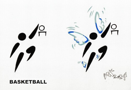 Cartoon: Interpretation of signs. Basketb (medium) by Kestutis tagged interpretation,olympic,games,sports,france,paris,2024,kestutis,lithuania,signs,basketball