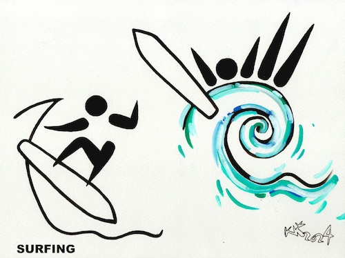 Cartoon: Interpretation of signs. Surfing (medium) by Kestutis tagged interpretations,water,wave,sports,olympic,games,paris,2024,kestutis,lithuania,signs,surfing
