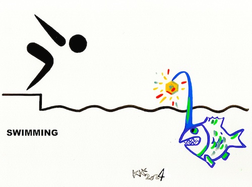 Cartoon: Interpretation of signs Swimming (medium) by Kestutis tagged swimming,paris,water,2024,olympic,games,sport,signs,kestutis,lithuania