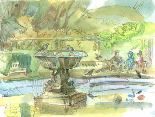 Cartoon: LONDON. BATTERSEA PARK (medium) by Kestutis tagged park,london,animal,nature,pet,tree,lake,sketch,watercolor