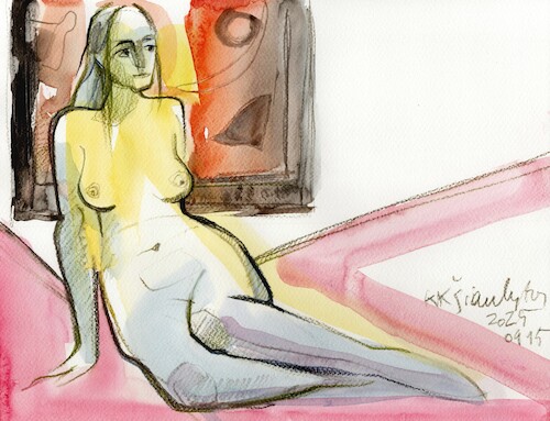 Cartoon: Painters Posers and Pencils 4 (medium) by Kestutis tagged painter,sketch,model,kestutis,lithuania,art,kunst
