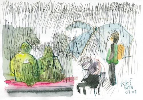 Cartoon: Sketch. Musical in the Rain (medium) by Kestutis tagged sketch,rain,music,kestutis,lithuania