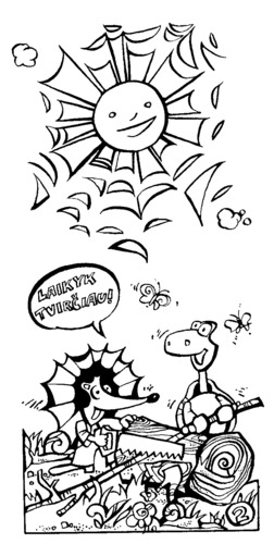 Cartoon: Sunflower Eaters (medium) by Kestutis tagged adventure,lithuania,siaulytis,kestutis,strip,comic,kids,child,kind,hedgehog,turtoise,education,kinder,children,sunflower