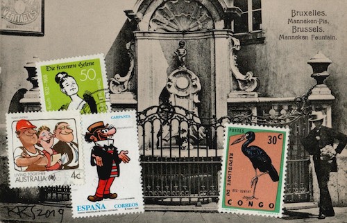Cartoon: Tourist boom (medium) by Kestutis tagged postage,stamp,comic,postcard,tourist,boom,kestutis,lithuania,manneken,pis,belgium,brussels