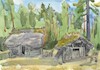 Cartoon: A trip to the village. Sheep hut (small) by Kestutis tagged sheep,hut,watercolor,sketch,woods,village,kestutis,lithuania