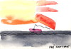 Cartoon: Autopostcard. Journey (small) by Kestutis tagged journey butterfly schiff ship sun sea meer postcard kestutis siaulytis lithuania adventure art kunst watercolor aquarell