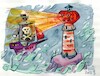 Cartoon: Halloween. Stormy night (small) by Kestutis tagged halloween,storm,kestutis,lithuania,sailing,ship,pirate,pumpkin,lighthouse,night,ghost