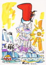 Cartoon: Penguin flies to Santa Claus (small) by Kestutis tagged 2012,dezember,21,penguin,santa,claus,gifts,south,pole,summer,rocket,kestutis,weihnachten,christmas,antarctica
