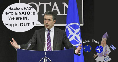 Cartoon: HAG  Judgement -click clack nato (medium) by Zoran tagged hag,court,judgement,macedonia,greece,veto,nato,eu,click,clack