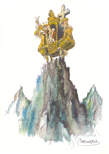 Cartoon: ohne Titel (medium) by jiribernard tagged sieg,bergtour,hochgebirge,expedition,eroberung,bergsteiger,könig,gipfelstürmer,gipfelsturm
