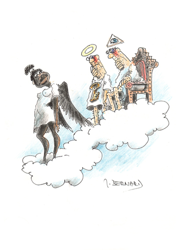 Cartoon: ohne Titel (medium) by jiribernard tagged himmel,engel,gott,petrus,wolke,negerin,problem,nachdenken,überraschung,rarität,flügel,himmel,petrus,wolke,problem,nachdenken,rarität