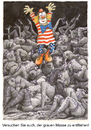 Cartoon: ohne Titel (small) by jiribernard tagged graue,masse,klaun,eintönigkeit,langweiligkeit,monotonie,entfliehen,herausspringen
