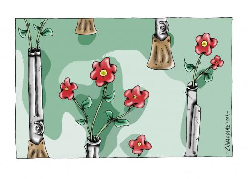 Cartoon: guns and roses (medium) by Dimoulis tagged peace