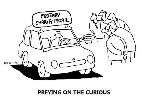 Cartoon: marketing and stuff (medium) by ouzounian tagged charity,marketing,auto,cars,curiosity