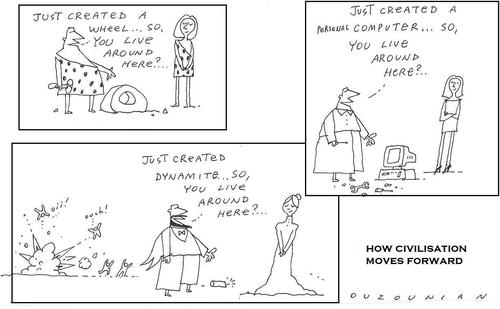 Cartoon: progress-schmogress (medium) by ouzounian tagged civilization,progress,love,dating