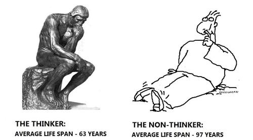 Cartoon: the thinker (medium) by ouzounian tagged sculpture,philosophy,lifespan,longevity