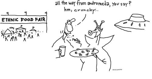 Cartoon: ufo and stuff (medium) by ouzounian tagged ufo,food,fairs
