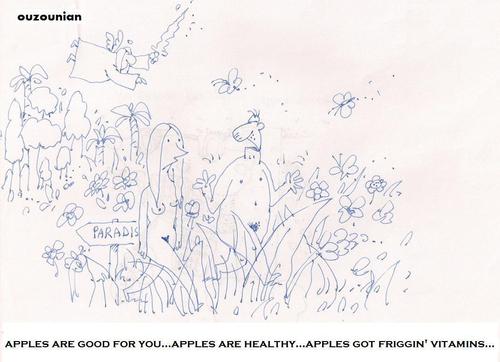 Cartoon: nutrition (medium) by ouzounian tagged apples,nutrition,adamandeve,bible